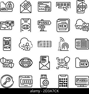 Symbole für die Passwortwiederherstellung festgelegt, Gliederungsstil Stock Vektor