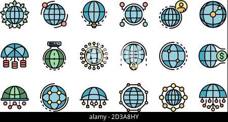 Symbole für globales Netzwerk richten Vektor-Flat ein Stock Vektor