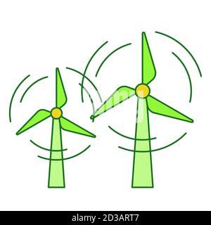Windkraft Energiekonzept zwei Propeller drehen weißen isolierten Hintergrund Mit grünen Thema flache Umrisse Stil Stock Vektor
