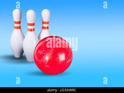 Bowling. Bowling Ball und Bowling Pins auf einem schönen Hintergrund Stockfoto