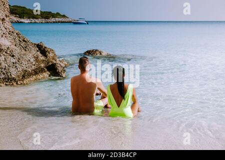 Tropischer Strand von Voulisma Beach, Istron, Kreta, Griechenland Stockfoto