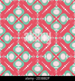 Weihnachtskugel-Muster-Design in rot und grün, festlich saisonal nahtlose Wiederholung Hintergrund. Geometrische Vektordarstellung. Stock Vektor