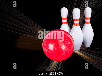 Bowling. Bowling Ball und Bowling Pins auf einem schönen Hintergrund Stockfoto