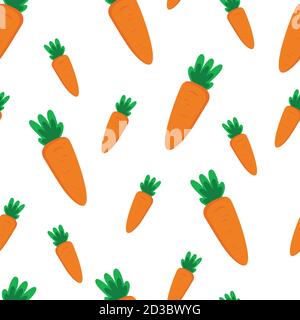 Vektor nahtlose Muster mit orangen Karotten auf weißem Hintergrund. Gemüsesommer Muster, farbenfroher Druck für Design.Karottenmuster Stock Vektor