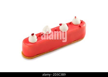 Obst glasierte Mini-Tarte mit Creme isoliert auf weißem Hintergrund, Nahaufnahme Stockfoto