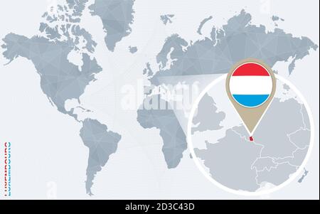 Abstract blue world map with magnified luxembourg. luxembourg flag and map. Vector Illustration. Stock Vektor