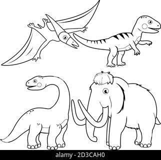 Dinosaurier Illustration Kollektion. Vektor schwarz-weiß Malseite Stock Vektor
