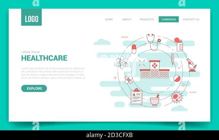 Healthcare-Konzept mit Kreissymbol für Website-Vorlage oder Landung Homepage des Seitenbanners Stock Vektor