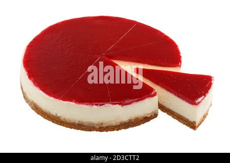 Whole New York Stil Käsekuchen isoliert auf einem weißen Hintergrund. Ganze Käsesorte. Hausgemachter cremiger Käsekuchen. Stockfoto