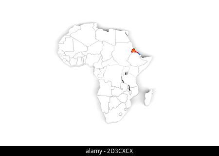 Afrika 3d Karte mit markierten Grenzen - Eritrea Gebiet markiert Mit Eritrea Flagge - isoliert auf weißem Hintergrund - 3D Abbildung Stockfoto