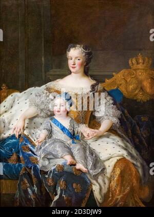 Marie Leszczyńska (1703-1768), Königin Consort von Frankreich mit ihrem Sohn Louis, Dauphin von Frankreich (1729-1765), Porträtmalerei von Alexis Simon Belle, um 1730 Stockfoto