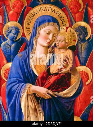 Jungfrau und Kind mit Engeln, Gemälde von Benozzo Gozzoli, um 1460 Stockfoto