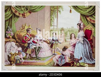 Königin Victoria, Prinz Albert der Prinzengemahl und die königliche Familie im Buckingham Palace, Druck von Le Blonde & Co, um 1845 Stockfoto