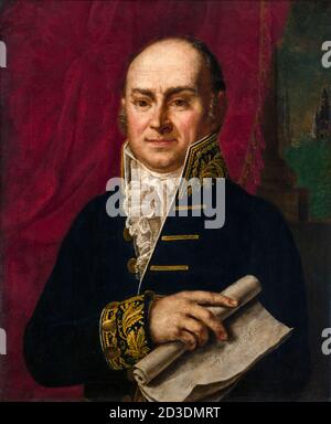John Quincy Adams (1767-1848), amerikanischer Staatsmann, Sechster Präsident der Vereinigten Staaten, Porträtmalerei von Pieter Van Huffel, 1815 Stockfoto