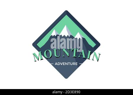 Mountain Adventure Schild Logo Abzeichen für Extremtourismus und Sportwandern. Outdoor Natur Rock Camping Platz Label Vektor eps Illustration Stock Vektor