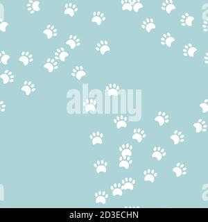 Nahtloses Tiermuster. Pawprint im türkisem Hintergrund. Muster für Textil, Stoff und Papier. Vektor-Illustration in niedlichen Cartoon-Stil Stock Vektor