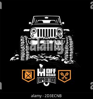 SUV Auto auf schwarz - Elemente für T-Shirt und Emblem - Vektorset Stock Vektor