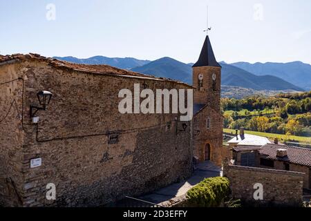 Kirchturm Prullans, Cerdanya. Stockfoto