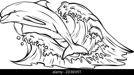 Die Dolphin, der aus Meerwasser auf weißem Hintergrund springen ist, isoliert. Vector Illustration. Stock Vektor