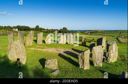 Dromberg Megalithischer Kreis, auch bekannt als der Druidenaltar, in der Grafschaft Cork. Stockfoto