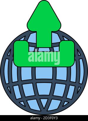 Globus Mit Symbol „Hochladen“. Bearbeitbare Kontur Mit Farbfülldesign. Vektorgrafik. Stock Vektor
