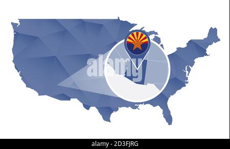 Arizona State vergrößert auf der Karte der Vereinigten Staaten. Arizona USA Karte in blauer Farbe. Vektorgrafik. Stock Vektor