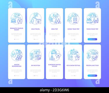 Winter Urlaub Ideen und Orte Onboarding mobile App Seite Bildschirm Mit festgelegten Konzepten Stock Vektor