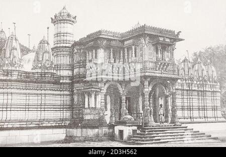 Jain Tempel. Stich aus dem 19. Jahrhundert. Stockfoto