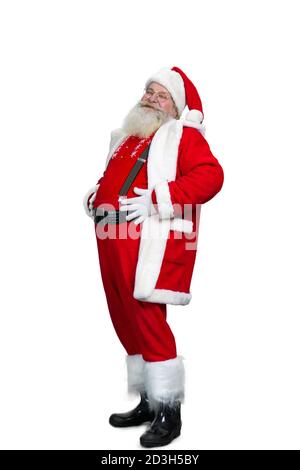 Foto von fröhlichen bärtigen Weihnachtsmann. Stockfoto
