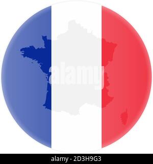 Runde französische Flagge und Karte von frankreich Umriss Aufkleber oder Abbildung des Abzeichen-Vektorgrafikes Stock Vektor