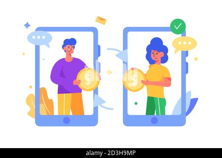 Abheben und Überweisen von Geld über ein mobiles Gerät im flachen Stil Stock Vektor