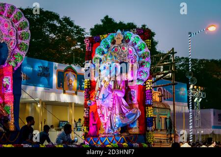 Kolkata, Westbengalen, Indien, Oktober 2019 : Ganesh chaturthi Hintergrund. Indischer hinduistischer gott der Weisheit, des Wohlstands, genannt Ganesha oder Ganapati, Puja Cele Stockfoto