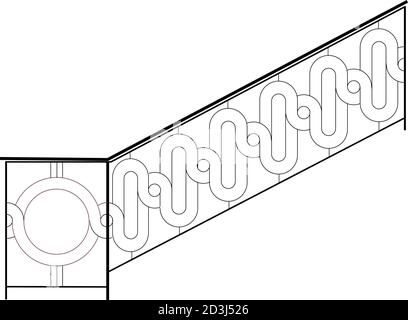 SKIZZE aus geschmiedeten Metallelementen mit antiken Ornamenten. Künstlerische Schmieden gehört zur Kategorie der Handarbeit. Locken auf weißem Hintergrund. Zaun, Treppe Stock Vektor