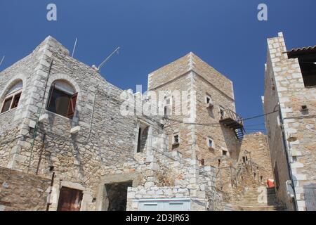 Vatheia (Vathia) Dorf , Historische Siedlung in Lakonian Mani, Peloponnes , Griechenland Stockfoto