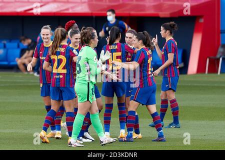 Barcelona, Spanien. Okt. 2020. Die Spieler des FC Barcelona während des Final Copa de la Reina 19/20 1/2 Matches zwischen dem FC Barcelona Frauenteam und dem Sevilla FC Frauenteam im Johan Cruyff Stadion am 08. Oktober 2020 in Barcelona, Spanien. Quelle: David Ramirez/DAX/ZUMA Wire/Alamy Live News Stockfoto