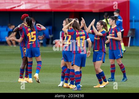 Barcelona, Spanien. Okt. 2020. Die Spieler des FC Barcelona während des Final Copa de la Reina 19/20 1/2 Matches zwischen dem FC Barcelona Frauenteam und dem Sevilla FC Frauenteam im Johan Cruyff Stadion am 08. Oktober 2020 in Barcelona, Spanien. Quelle: David Ramirez/DAX/ZUMA Wire/Alamy Live News Stockfoto