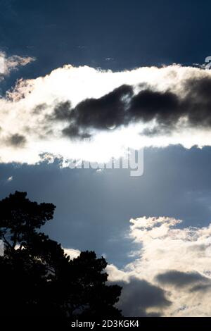 Dämmerung, die Sonne versteckte sich hinter den schwarzen Wolken. Stockfoto