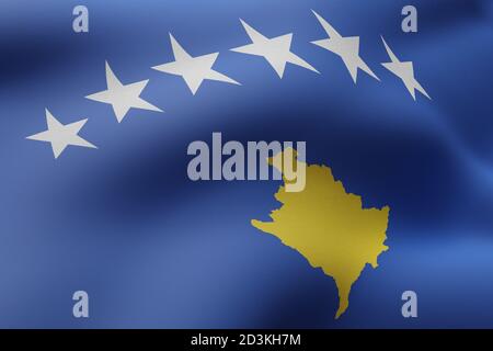 3d-Darstellung eines Details einer silbernen Kosovo-Flagge Stockfoto