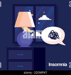 Insomnia Lampe auf Möbel und Stress Blase Vektor-Design Stock Vektor