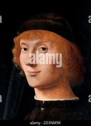 Antonello da Messina. Gemälde "Porträt eines jungen Mannes" des sizilianischen Künstlers Antonello di Giovanni di Antonio (1430-1479), Öl auf Holz, c.. 1470 Stockfoto