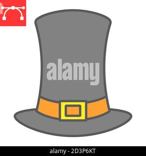 Pilgrim hat Farbe Linie Symbol, Danksagung und Feier, hat Zeichen Vektor Grafik, editierbare Kontur gefüllt Kontur Symbol, eps 10. Stock Vektor