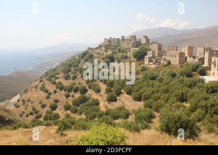 Vatheia (Vathia) Dorf , Historische Siedlung in Lakonian Mani, Peloponnes , Griechenland Stockfoto