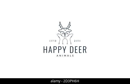 Deer Hand nach oben Linie niedlich Cartoon Logo Vektor Illustration Stock Vektor