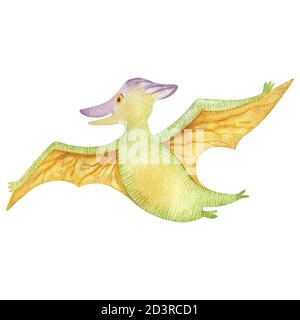 Pterodactyl fliegend isoliert auf weißem Hintergrund. Stockfoto