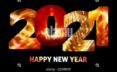 Happy New Year Vorlage mit hell, heiß, glühend 2021 auf einem schwarzen. Vektorgrafiken Stock Vektor