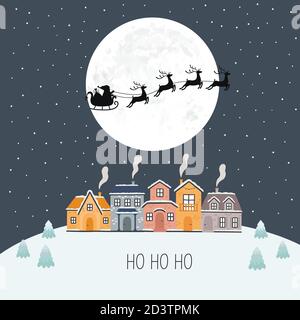 Weihnachtsmann in die Winterweihnachtsnacht. Vektorgrafik. Stock Vektor