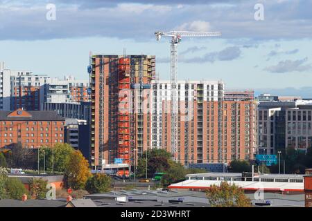 Bau von Wellington Place Apartments im Stadtzentrum von Leeds. Stockfoto