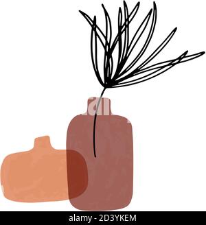Abstrakte moderne Vase mit Blatt auf weißem Hintergrund. Mode minimal trendige Kunst in Papierschnitt Mosaik flach Stil minimal Poster Print. Vektor von Hand gezeichnet Stock Vektor