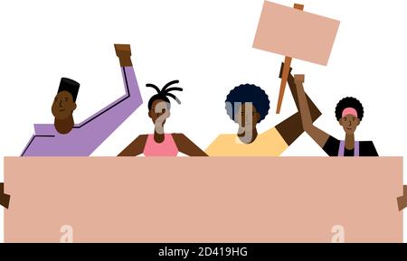 Schwarze Leben Materie Frauen und Männer mit Bannern Design von Protest Gerechtigkeit und Rassismus Thema Vektor Illustration Stock Vektor