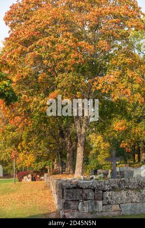 Nauvo Kirchhof in herbstlichen Farben Stockfoto